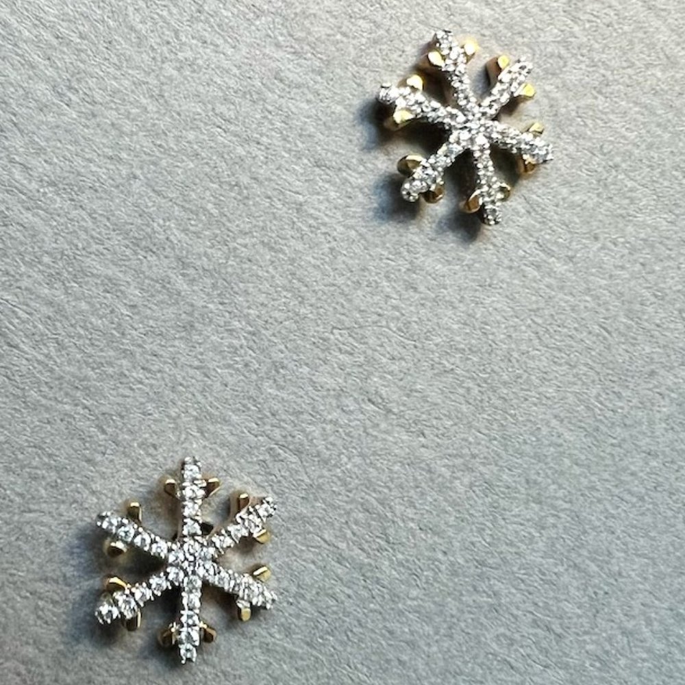 Diamond & 14k plated gold Snowflake Earrings